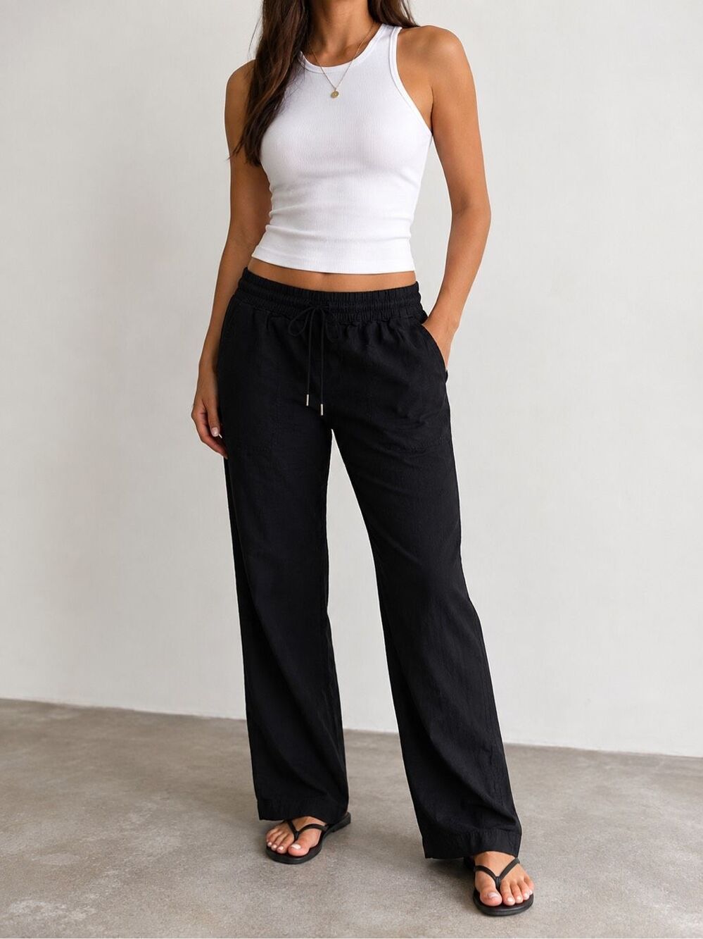 Athleta Black Pull On Pants Large L Wide Leg Casual